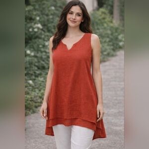 Cristina B. Coral Flowy High-Low Tunic Top L–XL Resort Boho